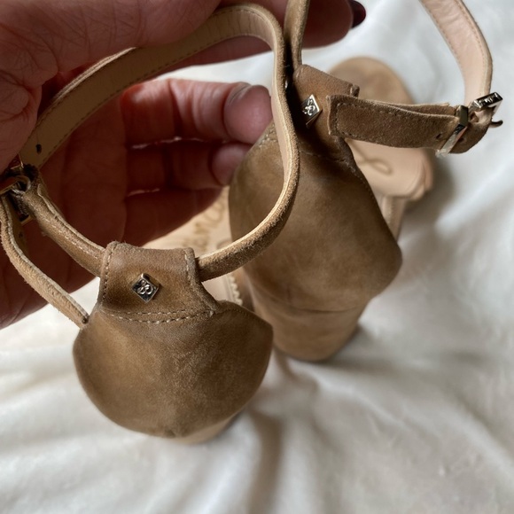 Sam Edelman Suede Block Heel Sandals | Size 7.5W | Nude Suede - Picture 4 of 10